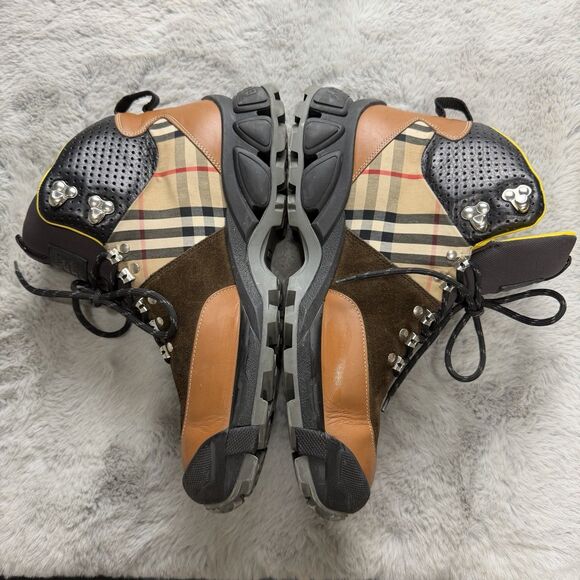 Burberry Brown Leather Vintage Check Cotton Suede Tor Hiking Boots 44 US 11 M main image 7